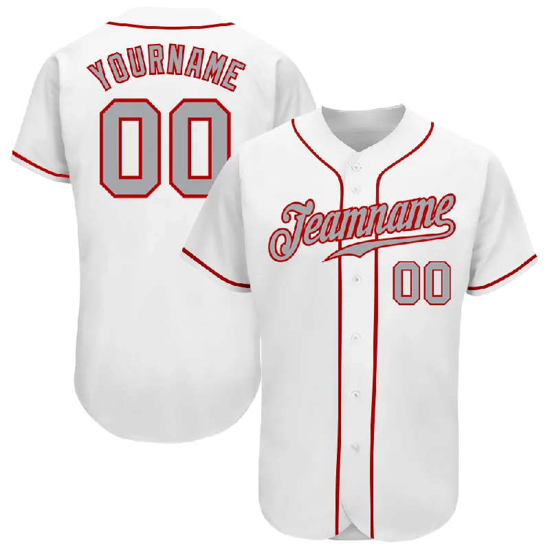 Personalized Baseball Jerseys For Team Apparel-Custom White Gray-Red Authentic Baseball Jersey