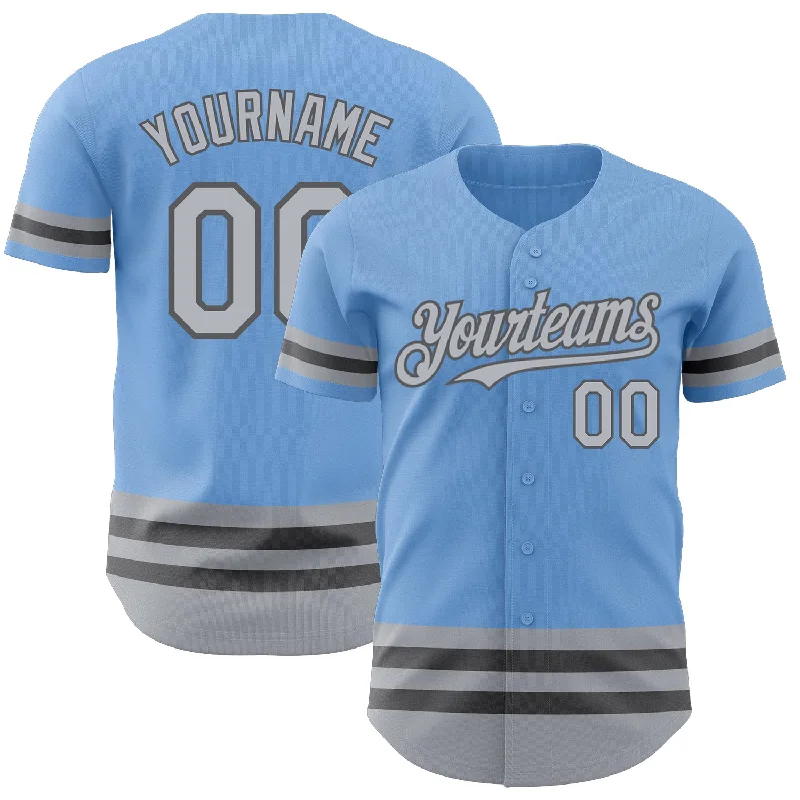 Baseball Jerseys With Personalized Embroidered Graphics-Custom Light Blue Gray-Steel Gray Line Authentic Baseball Jersey