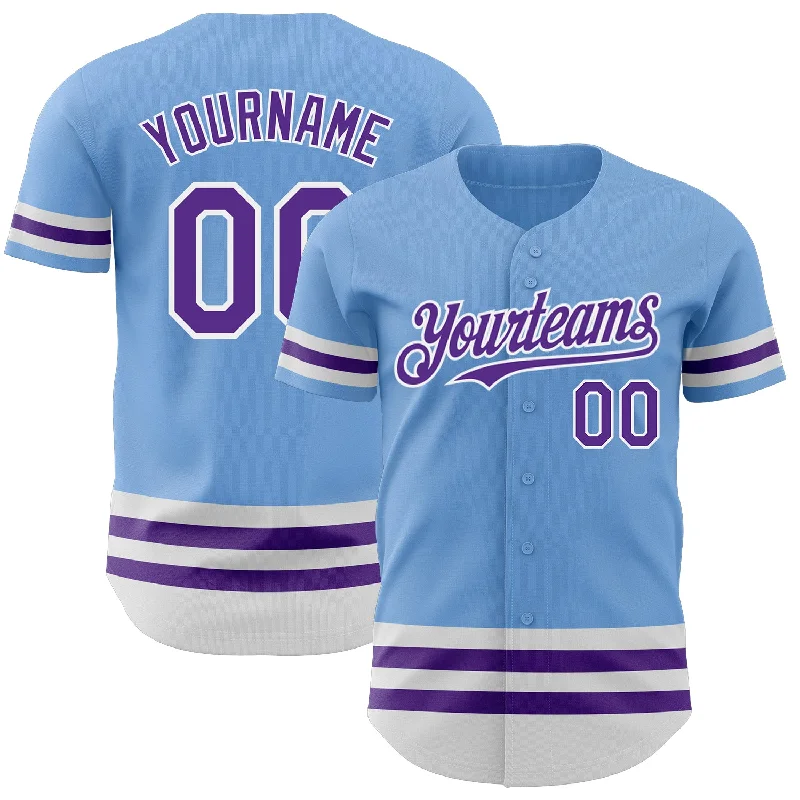 Personalized Baseball Jerseys For Weekend Leagues-Custom Light Blue Purple-White Line Authentic Baseball Jersey