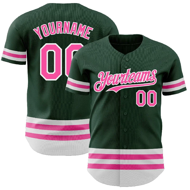 Custom Baseball Jerseys For International Teams-Custom Green Pink-White Line Authentic Baseball Jersey