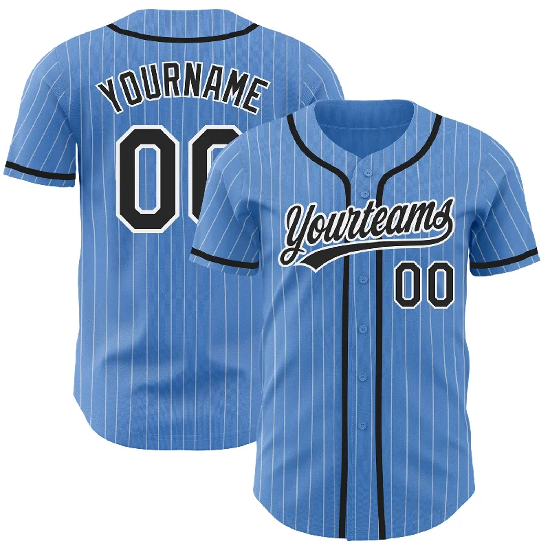 Custom Baseball Jerseys With Player Recognition-Custom Powder Blue White Pinstripe Black Authentic Baseball Jersey