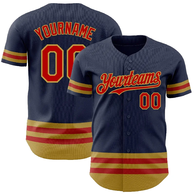 Baseball Jerseys For Youth Teams-Custom Navy Red-Old Gold Line Authentic Baseball Jersey