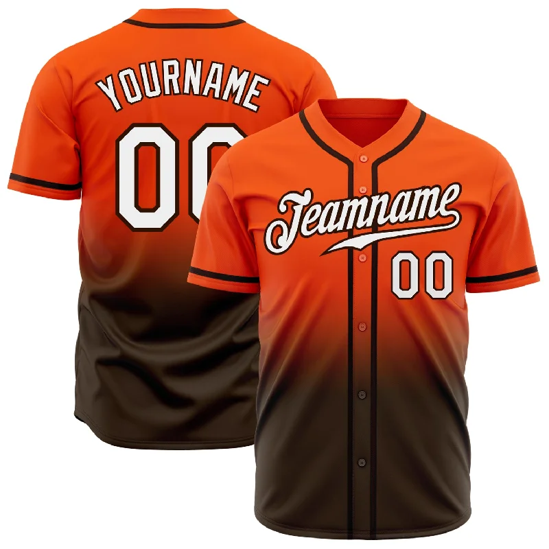 Custom Baseball Jerseys For Professional Teams-Custom Orange White-Brown Authentic Fade Fashion Baseball Jersey