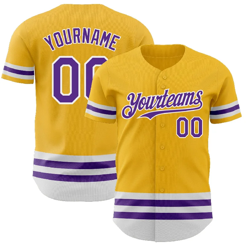 Personalized Baseball Jerseys For Sport Event Winners-Custom Gold Purple-White Line Authentic Baseball Jersey