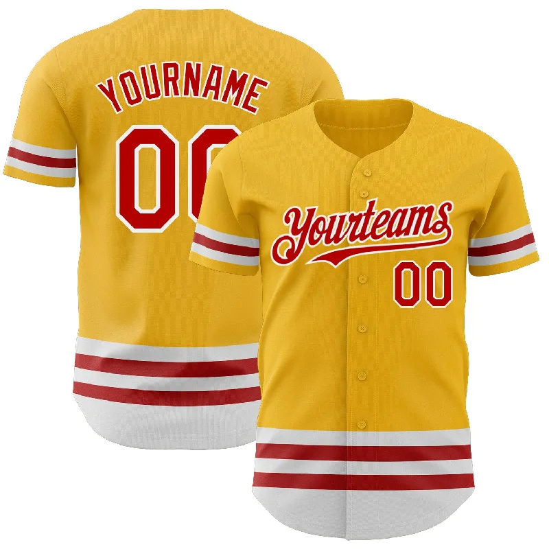 Custom Baseball Jerseys With Player Numbers-Custom Gold Red-White Line Authentic Baseball Jersey