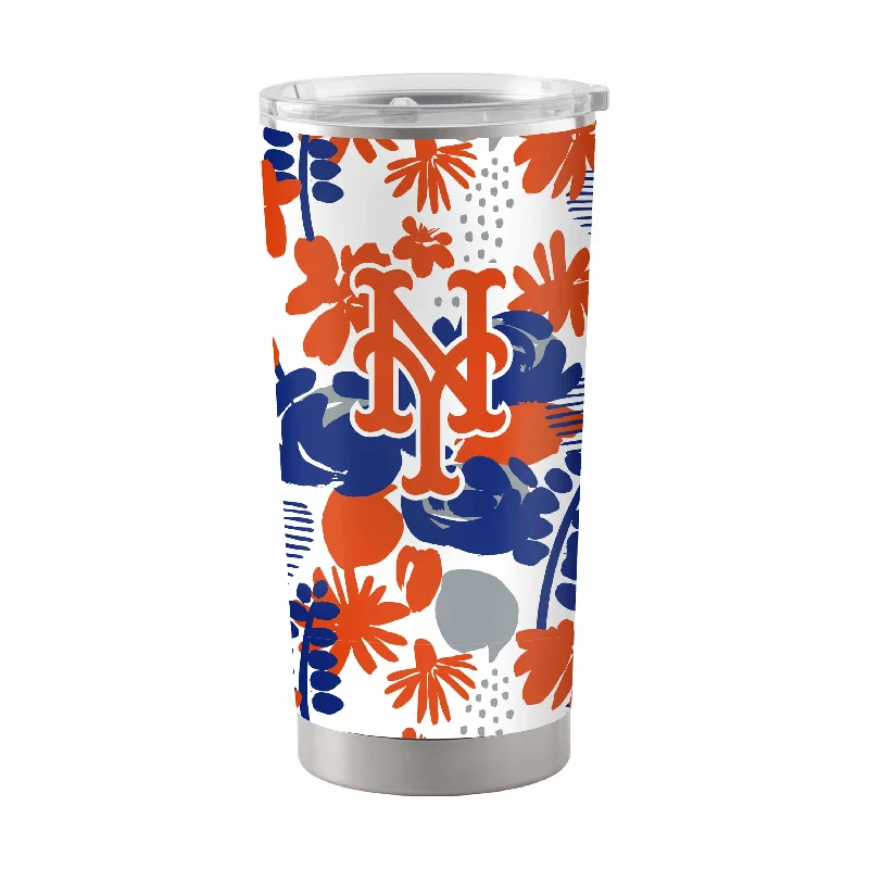 Team Mugs For Custom Holiday Gifts-New York Mets 20oz Floral Stainless Steel Tumbler