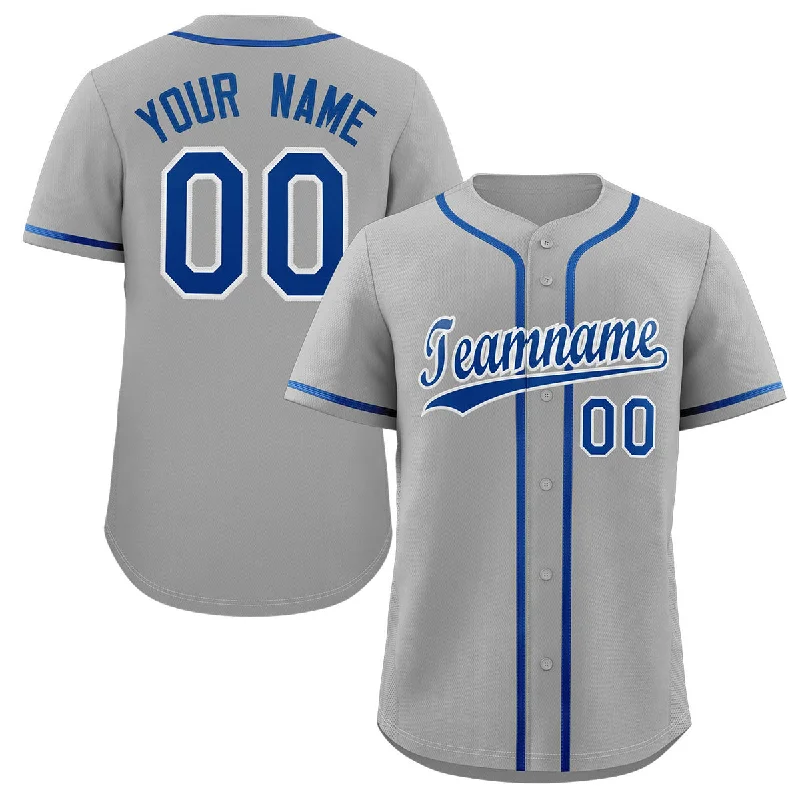 Custom Baseball Jerseys For School Teams & Spirit-Custom Gray Royal-White Classic Style Authentic Baseball Jersey