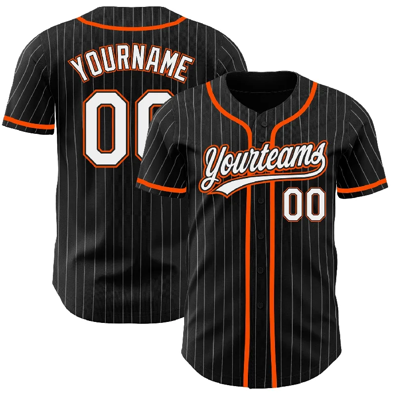 Baseball Jerseys For Special Charity Events-Custom Black White Pinstripe White-Orange Authentic Baseball Jersey