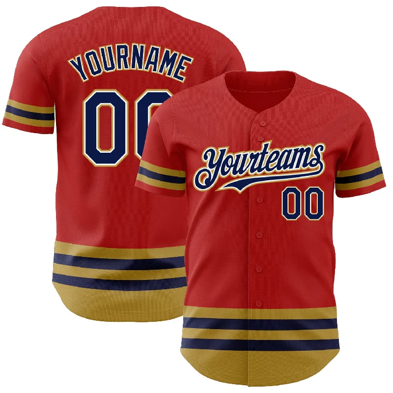 Custom Baseball Jerseys For Local Competitions-Custom Red Navy-Old Gold Line Authentic Baseball Jersey