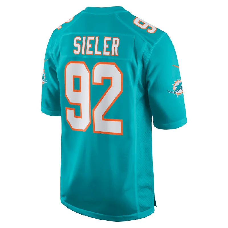 Rugby Jerseys With Custom Color Blocking-M.Dolphins #92 Zach Sieler Aqua Game Jersey Stitched American Football Jerseys