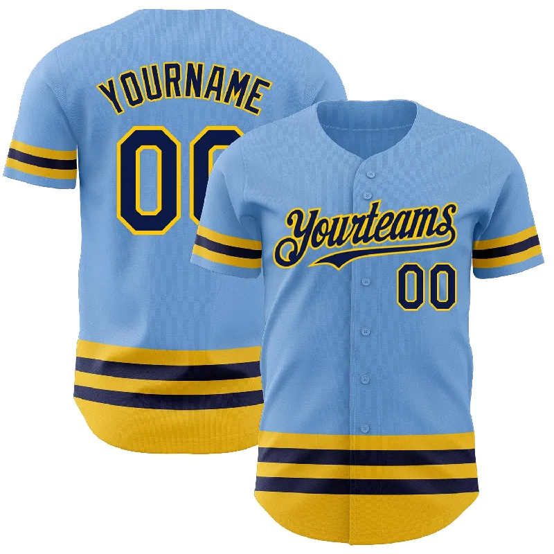 Personalized Baseball Jerseys For Charitable Causes-Custom Light Blue Navy-Yellow Line Authentic Baseball Jersey