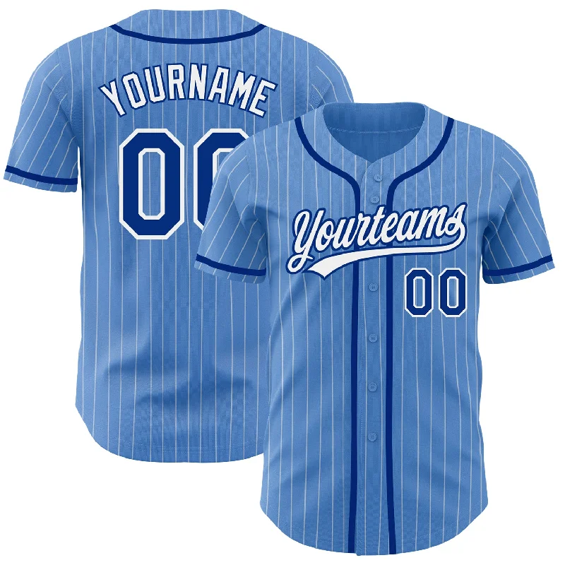 Custom Baseball Jerseys For College Sports-Custom Powder Blue White Pinstripe Royal Authentic Baseball Jersey