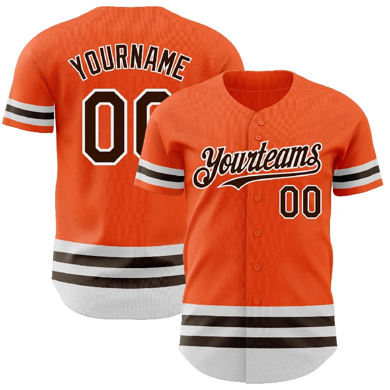 Custom Baseball Jerseys With Color Blocking-Custom Orange Brown-White Line Authentic Baseball Jersey