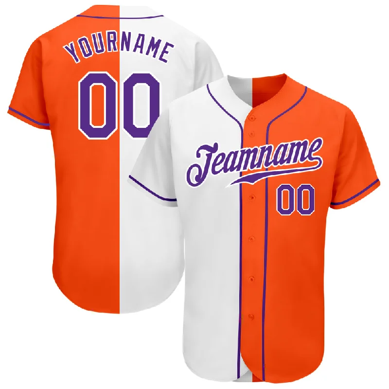 Custom Baseball Jerseys With Custom Back Designs-Custom Orange Purple-White Authentic Split Fashion Baseball Jersey