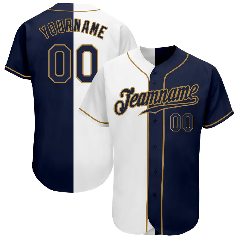 Baseball Jerseys For Custom Fan Apparel-Custom White Navy-Old Gold Authentic Split Fashion Baseball Jersey