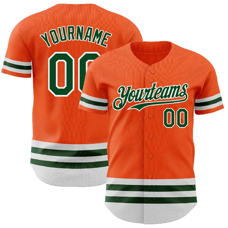 Custom Baseball Jerseys For Sports Fans-Custom Orange Green-White Line Authentic Baseball Jersey