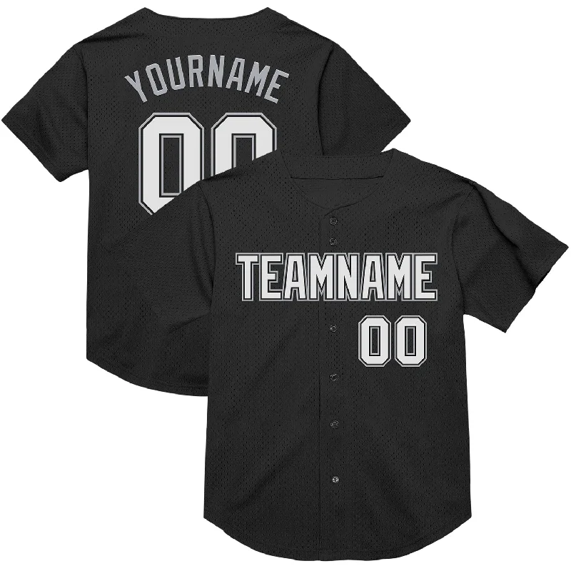 Baseball Jerseys For School Competitions-Custom Black White-Gray Mesh Authentic Throwback Baseball Jersey