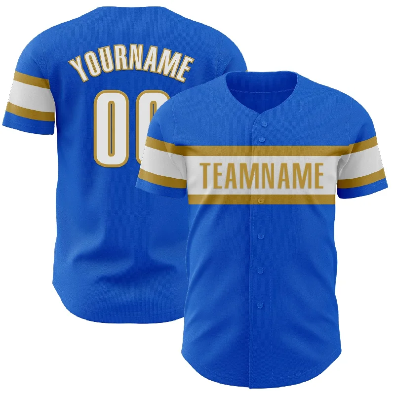 Custom Baseball Jerseys For International Players-Custom Thunder Blue White-Old Gold Authentic Baseball Jersey