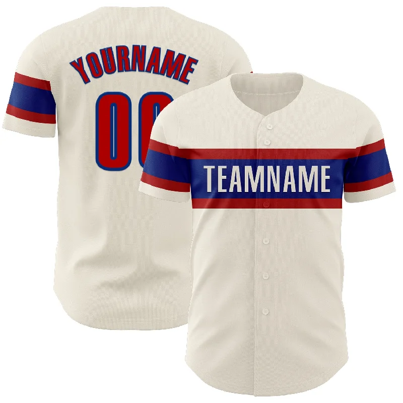 Baseball Jerseys With Custom Names-Custom Cream Red-Royal Authentic Baseball Jersey