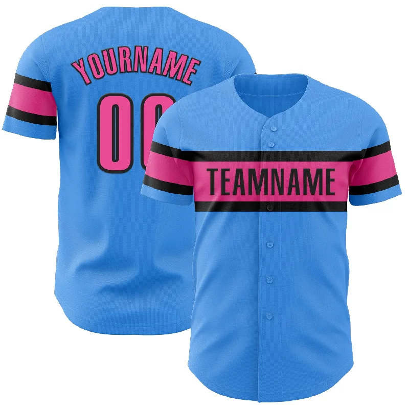 Personalized Baseball Jerseys For League Celebrations-Custom Electric Blue Pink-Black Authentic Baseball Jersey