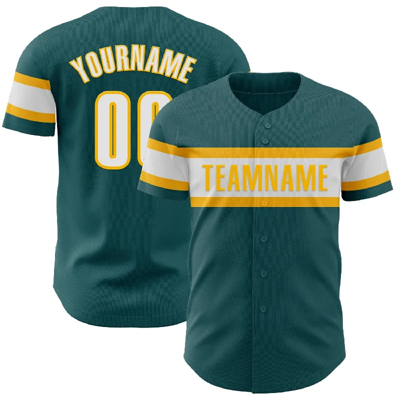 Personalized Baseball Jerseys For Groups-Custom Midnight Green White-Gold Authentic Baseball Jersey