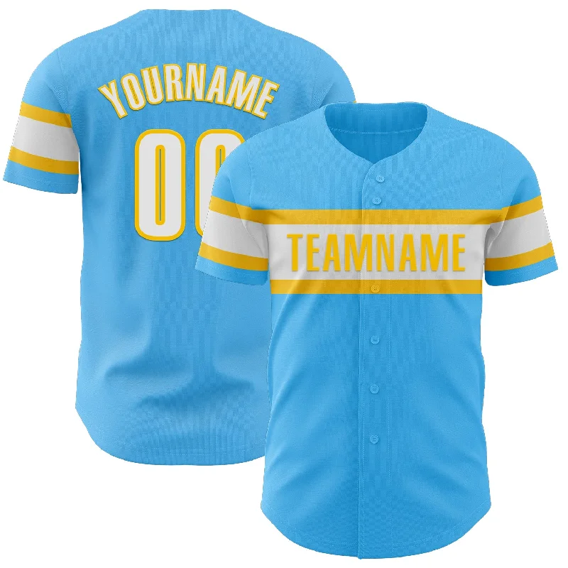 Baseball Jerseys With Custom Fonts & Numbers-Custom Sky Blue White-Yellow Authentic Baseball Jersey