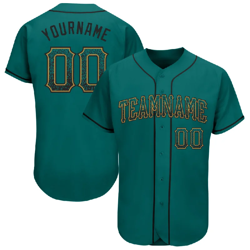 Baseball Jerseys With Personalized Fabric & Text-Custom Teal Black-Old Gold Authentic Drift Fashion Baseball Jersey