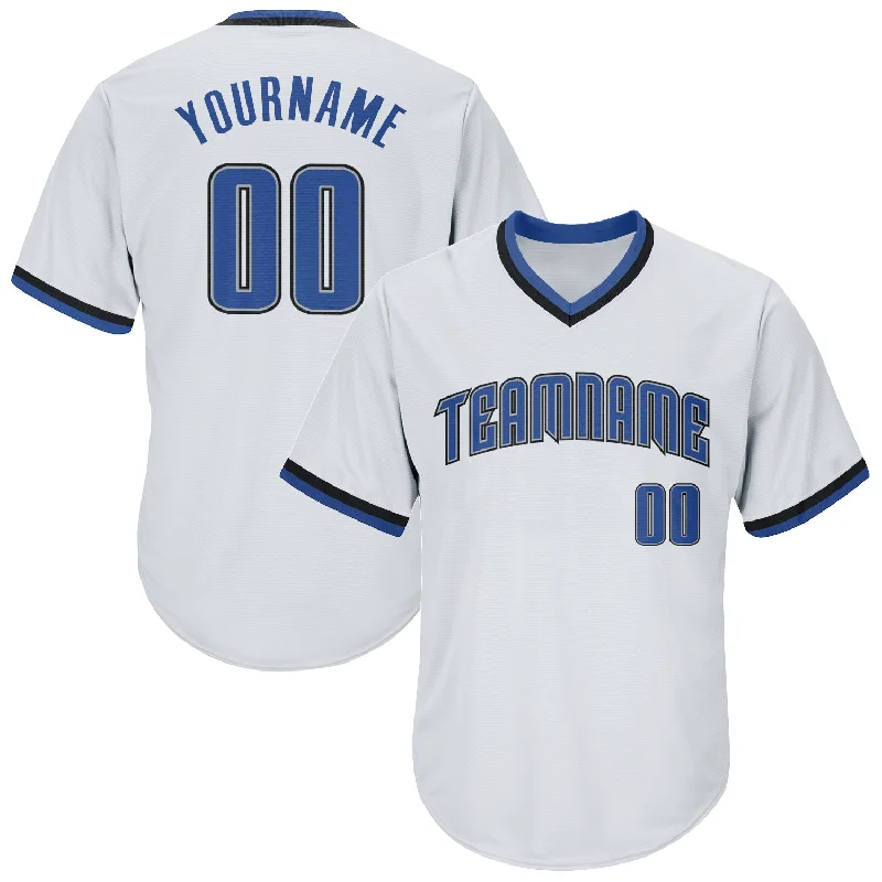 Personalized Baseball Jerseys For Groups-Custom White Blue-Black Authentic Throwback Rib-Knit Baseball Jersey Shirt