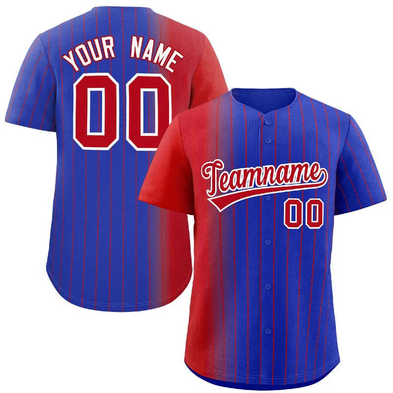 Custom Baseball Jerseys For Team Building-Custom Royal Red Pinstripe Personalized Gradient Authentic Baseball Jersey