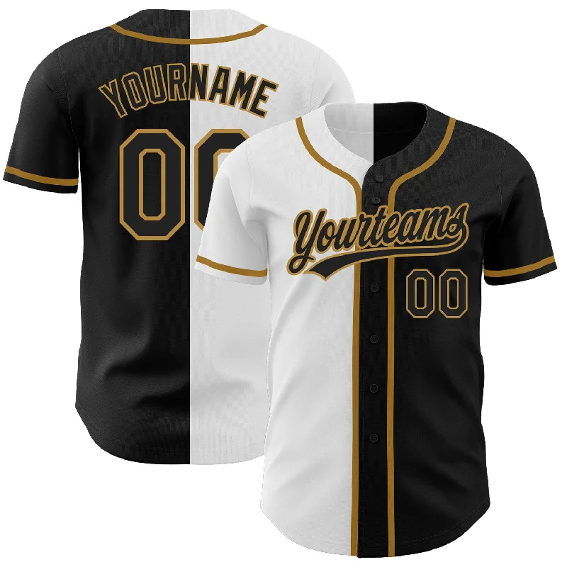 Custom Baseball Jerseys For Special Sponsors-Custom Black Black White-Old Gold Authentic Split Fashion Baseball Jersey