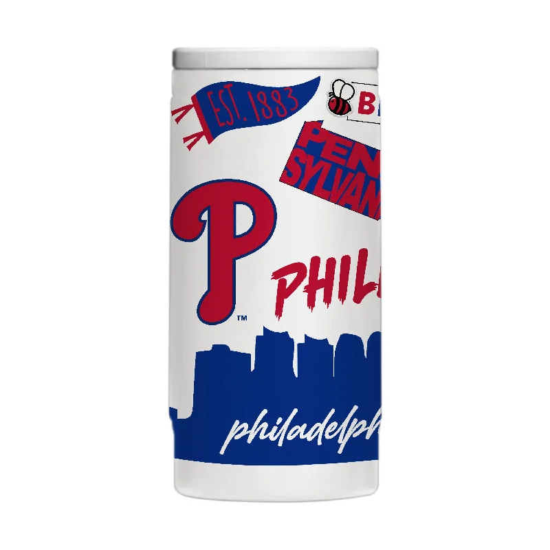 Personalized Team Mugs For School Teams-Philadelphia Phillies 12oz Native Powder Coat Slim Can Coolie