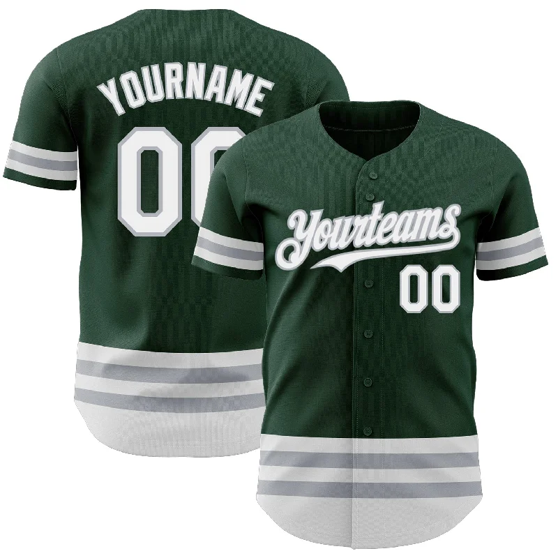 Personalized Baseball Jerseys For Competitive Teams-Custom Green White-Gray Line Authentic Baseball Jersey