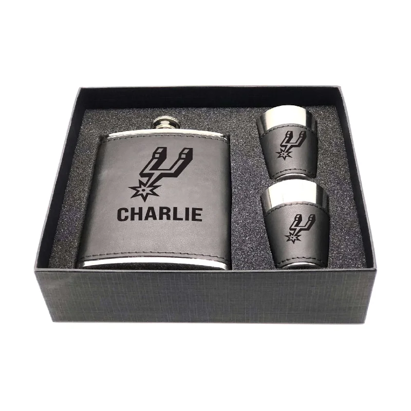 Personalized Team Mugs For Team Spirit-San Antonio Spurs Personalized Shot and Flask Set