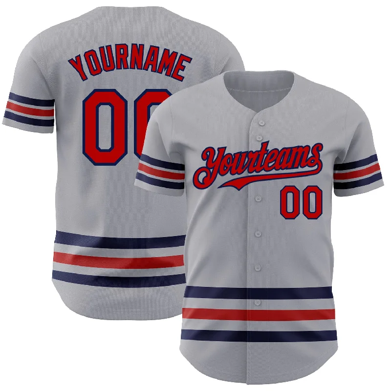 Personalized Baseball Jerseys For Tournament Recognition-Custom Gray Red-Navy Line Authentic Baseball Jersey