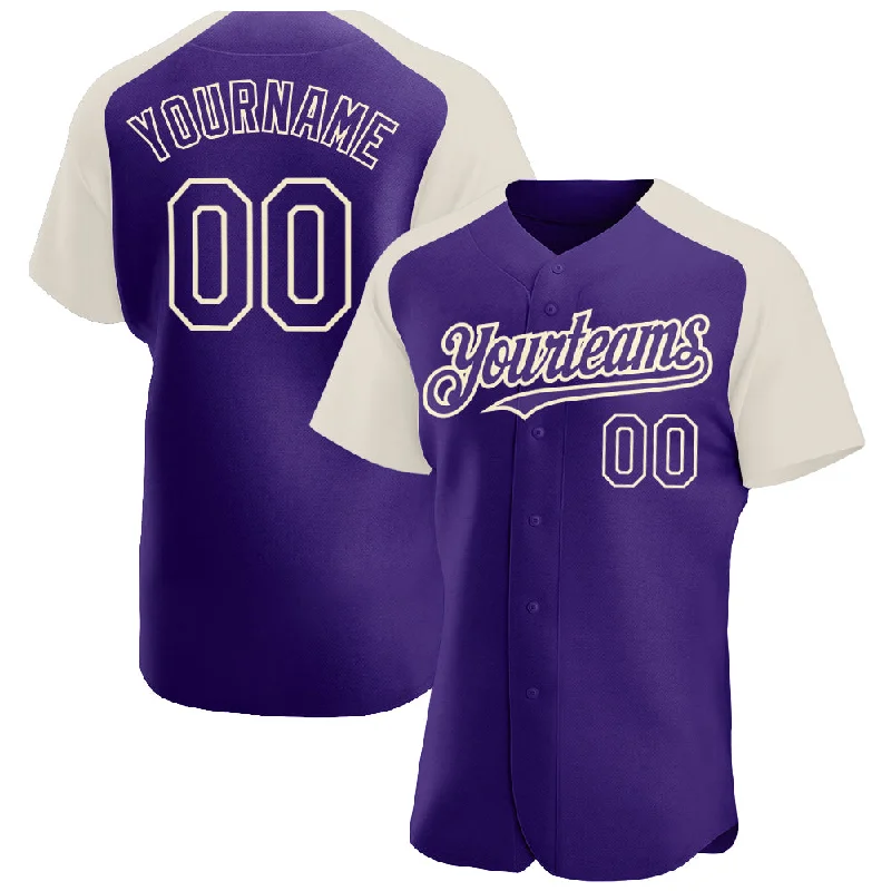 Custom Baseball Jerseys For Group Orders-Custom Purple Cream Authentic Raglan Sleeves Baseball Jersey