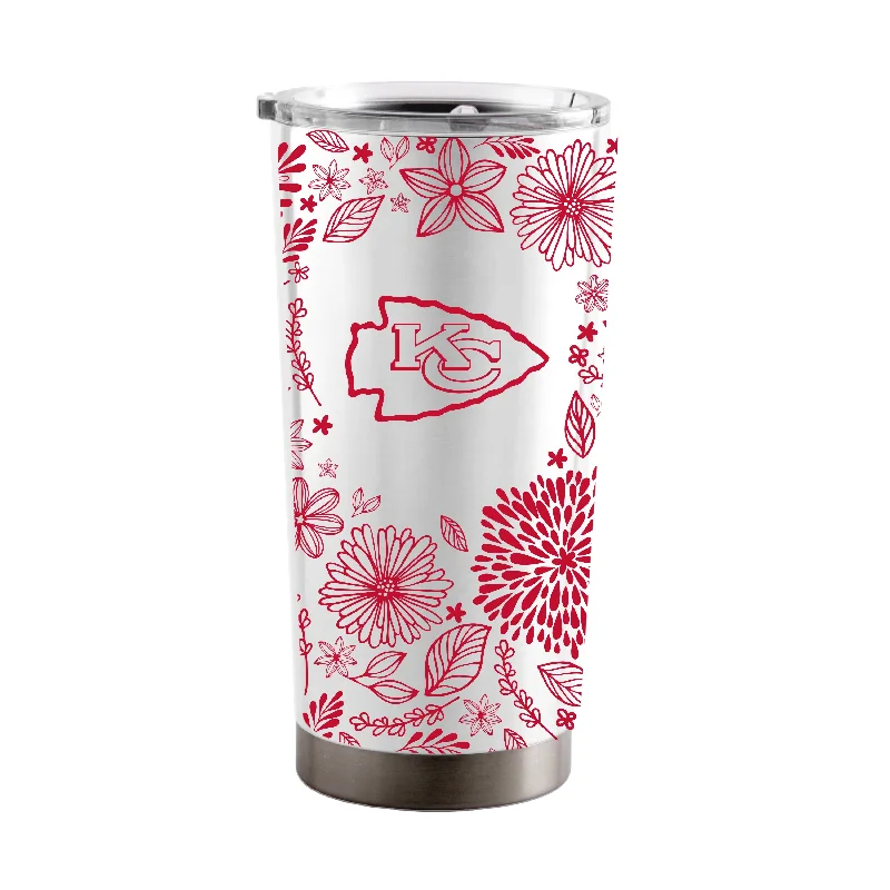 Custom Team Mugs With Unique Designs-Kansas City Chiefs 20oz Botanical Stainless Steel Tumbler