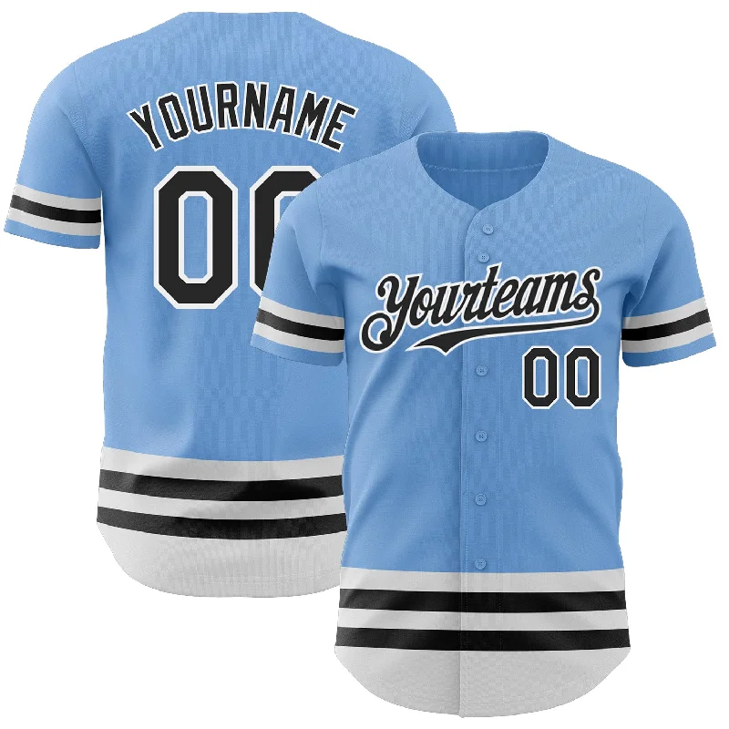 Baseball Jerseys With Player Names & Team Numbers-Custom Light Blue Black-White Line Authentic Baseball Jersey