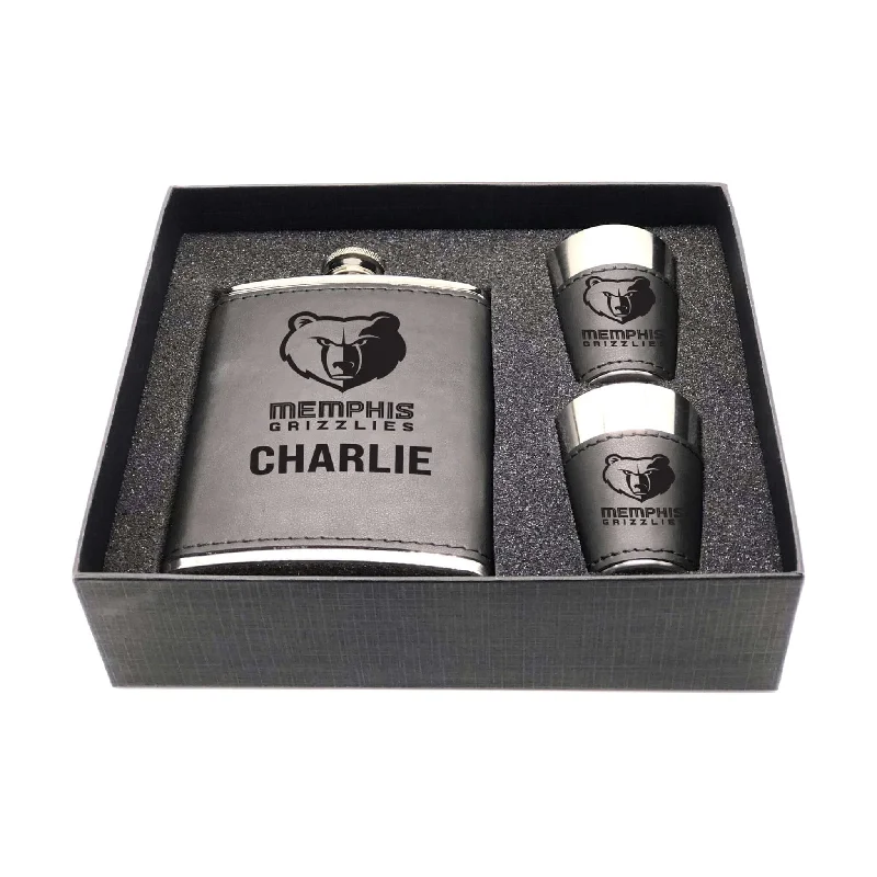 Custom Team Mugs For Team Building-Memphis Grizzlies Personalized Shot and Flask Set