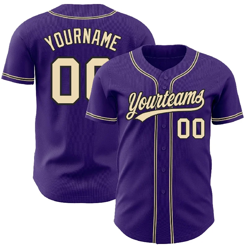 Personalized Baseball Jerseys-Custom Purple City Cream-Black Authentic Baseball Jersey