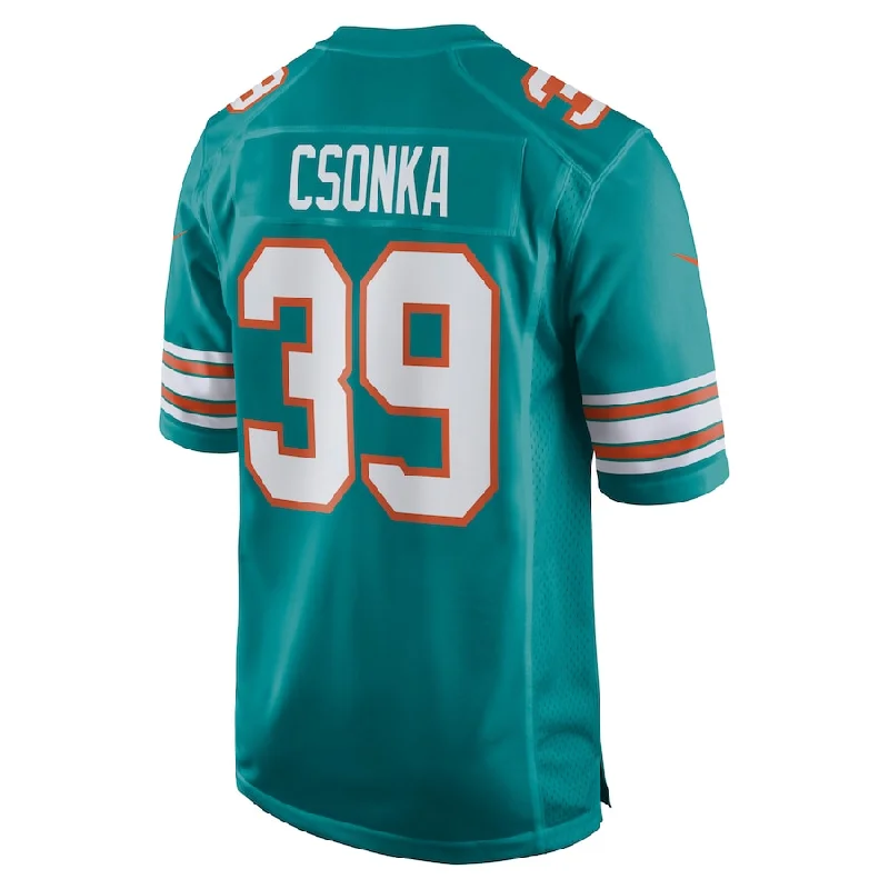 Rugby Jerseys With Custom Text and Number Placement-M.Dolphins #39 Larry Csonka Aqua Retired Player Jersey Stitched American Football Jerseys