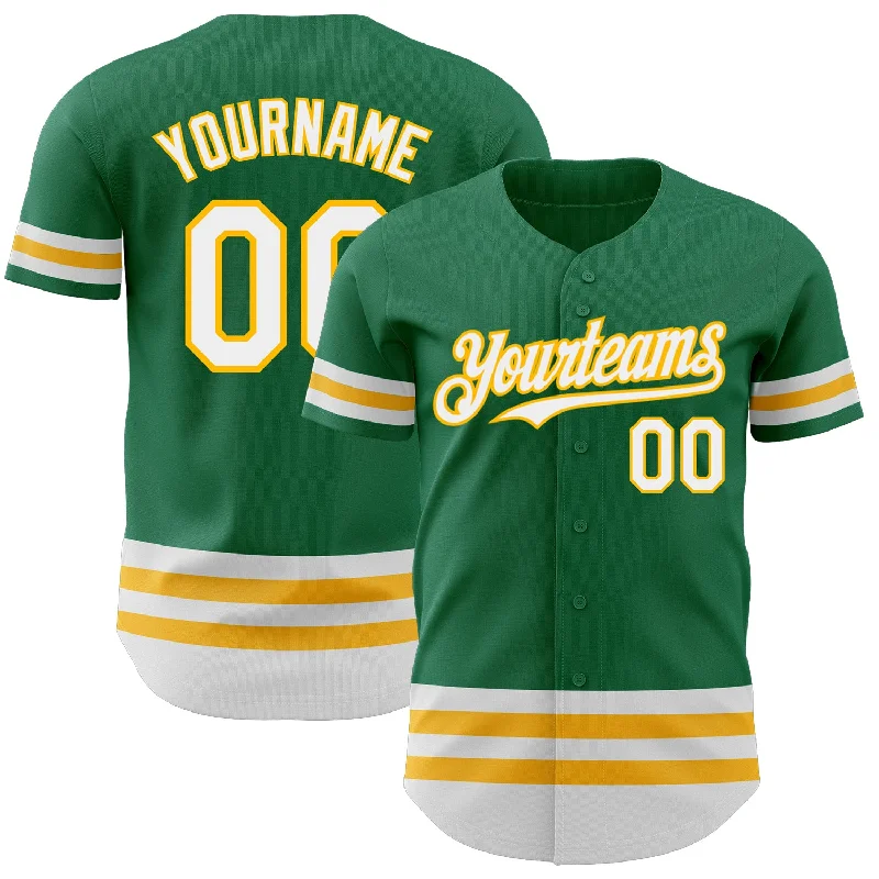 Custom Baseball Jerseys For Major League Teams-Custom Kelly Green White-Gold Line Authentic Baseball Jersey