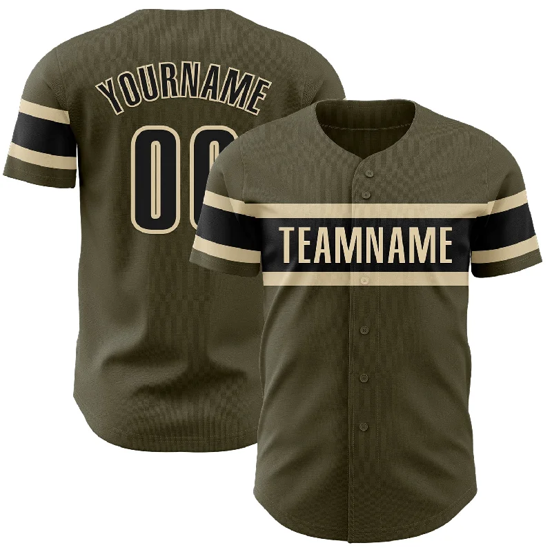 Baseball Jerseys With Custom Embroidery & Logos-Custom Olive Black-Cream Authentic Salute To Service Baseball Jersey