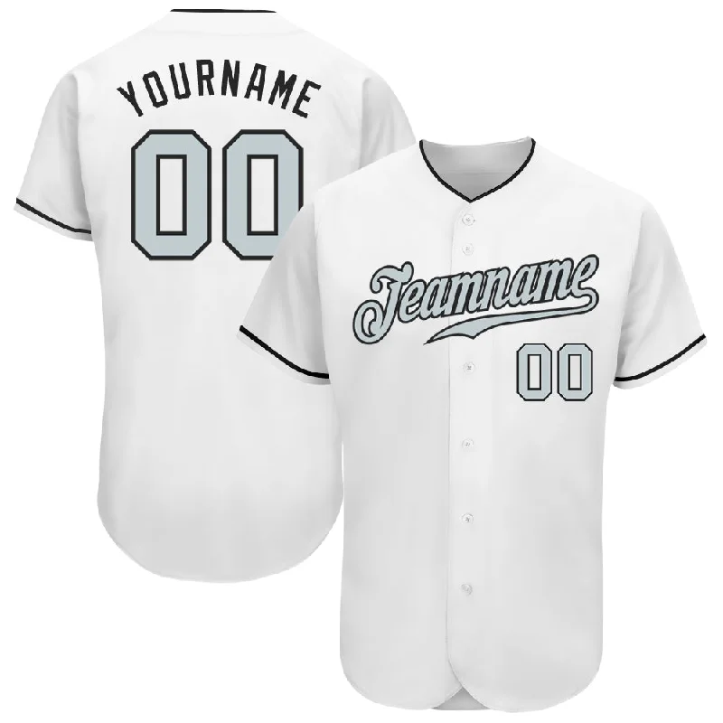 Customizable Baseball Jerseys-Custom White Silver-Black Authentic Baseball Jersey