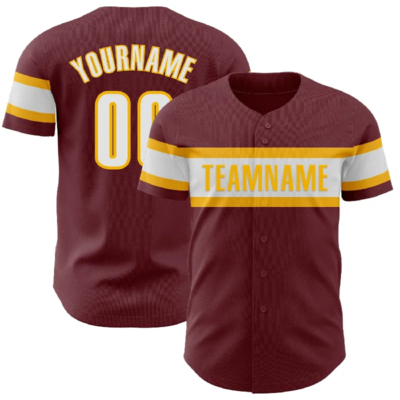 Baseball Jerseys With Custom Sleeve Designs-Custom Burgundy White-Gold Authentic Baseball Jersey