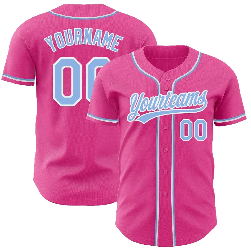 Personalized Baseball Jerseys For Local Leagues-Custom Pink Light Blue-White Authentic Baseball Jersey