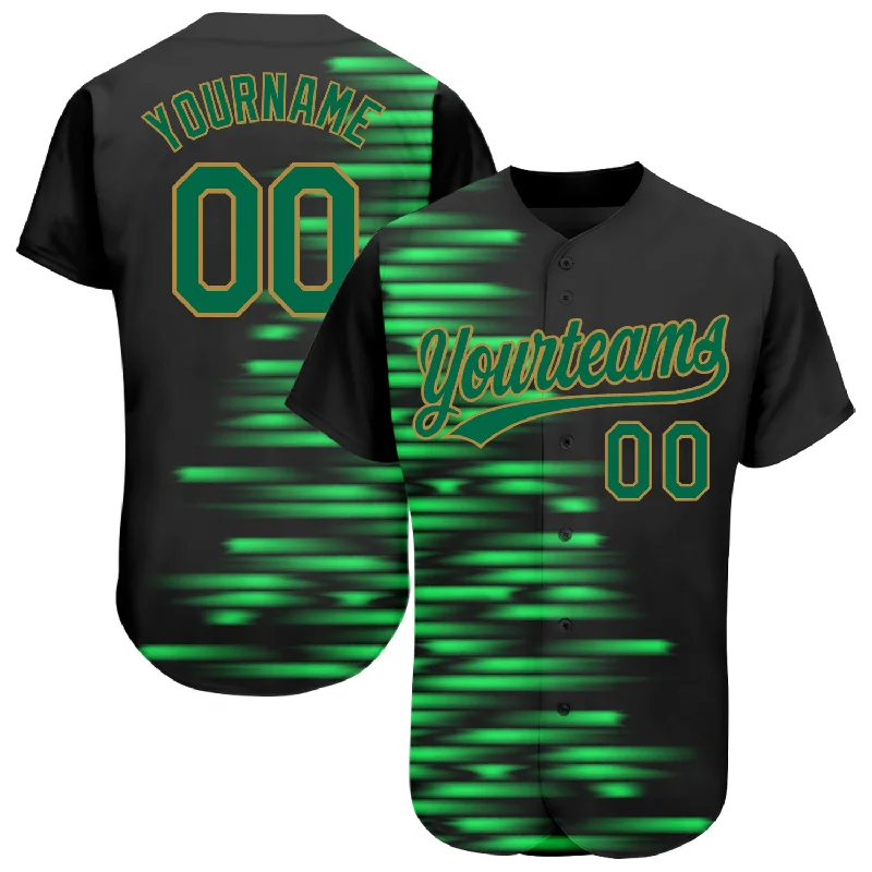 Baseball Jerseys With Custom Embroidery & Logos-Custom Black Kelly Green-Old Gold 3D Pattern Design Authentic Baseball Jersey