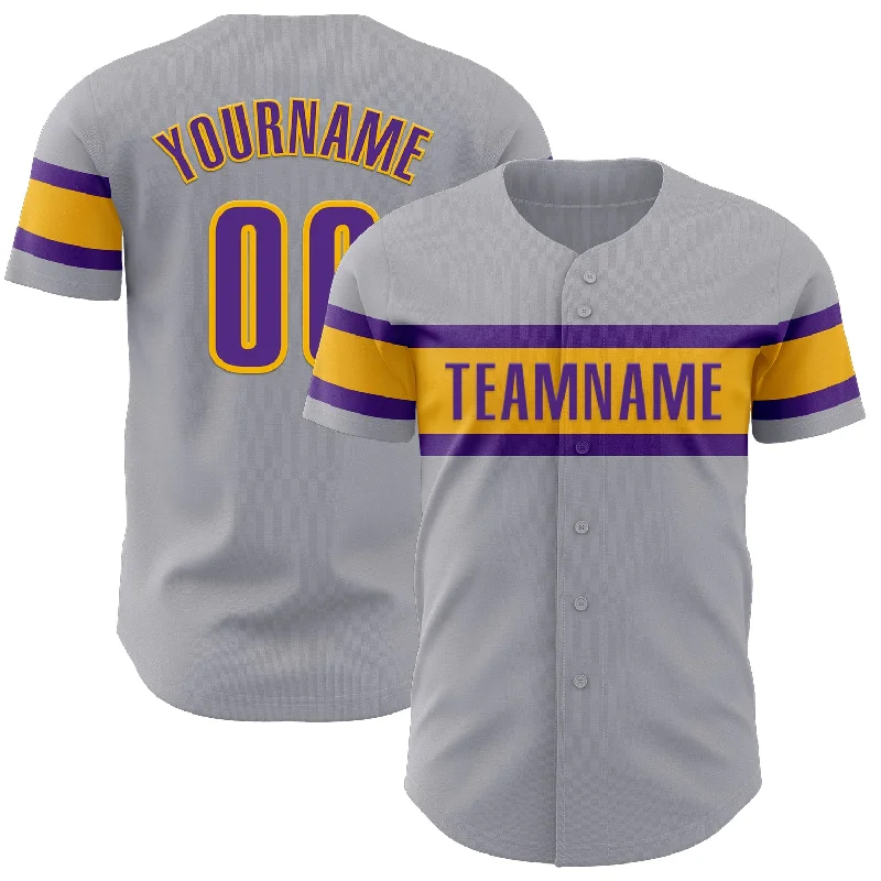 Baseball Jerseys With Custom Team Colors & Patterns-Custom Gray Purple-Gold Authentic Baseball Jersey