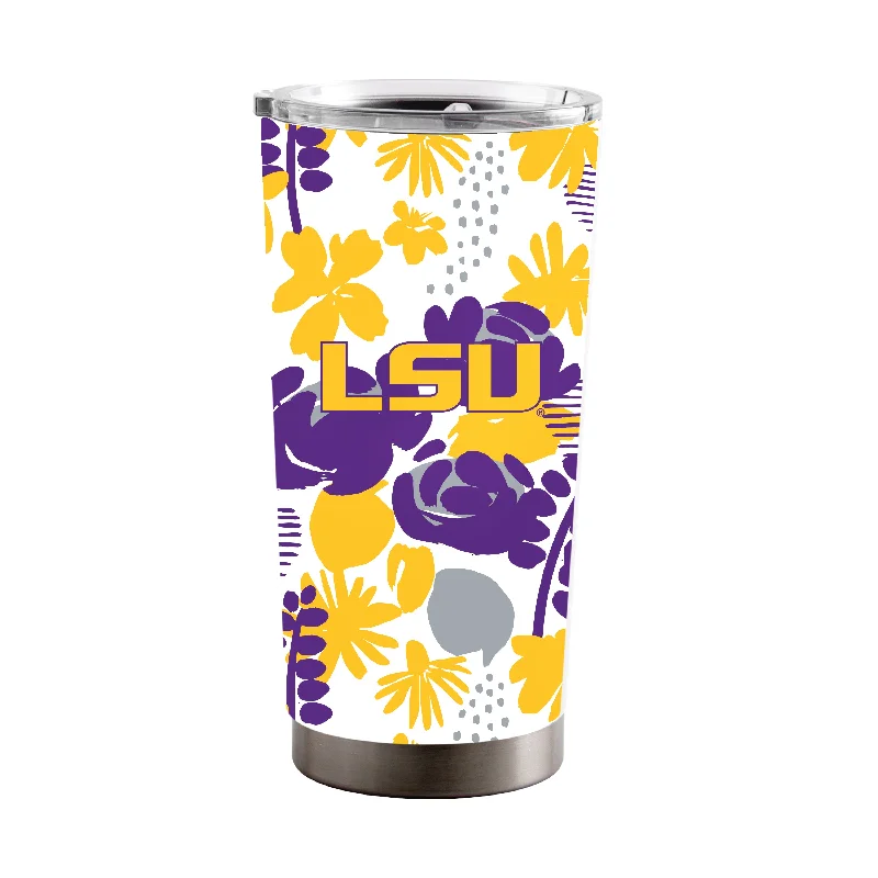 Personalized Team Mugs With Player Numbers-LSU 20oz Floral Stainless Steel Tumbler