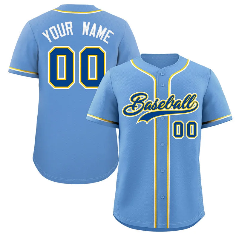 Personalized Baseball Jerseys For School Spirit Days-Custom Powder Blue Royal-White Classic Style Authentic Baseball Jersey