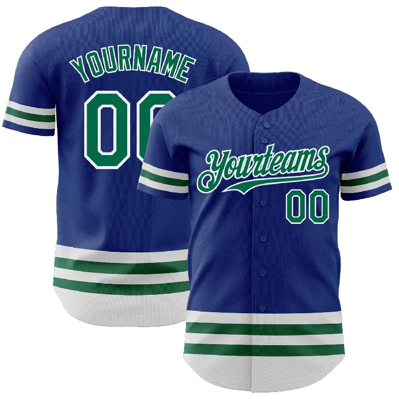 Custom Baseball Jerseys For Charity Events-Custom Royal Kelly Green-White Line Authentic Baseball Jersey